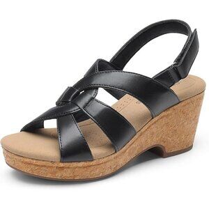 Dream Pairs Size 8 Wedges Womens Black Faux Leather Espadrille Platform